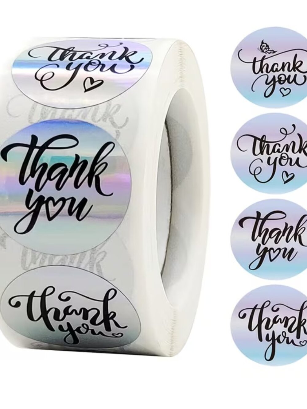 500 Holographic Foil 1" Round Thank You Stickers Small Business Packaging Labels